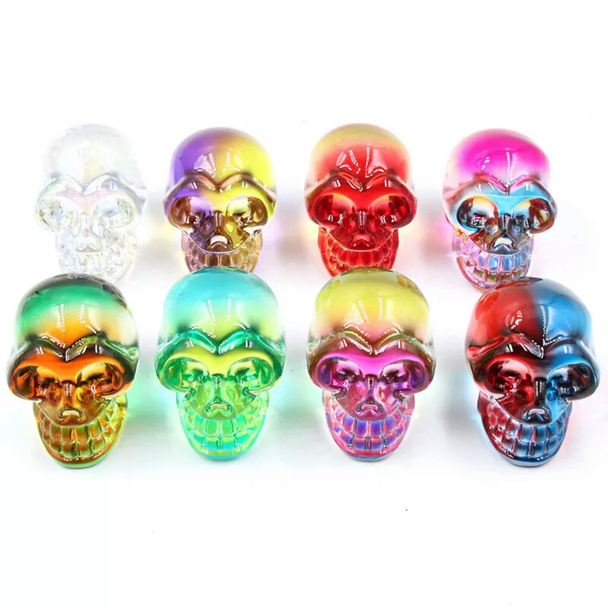 Spooksy™ HOOUN 8pcs 2inch Electroplated Multicolor Carved Skull Crystal Ornaments Halloween