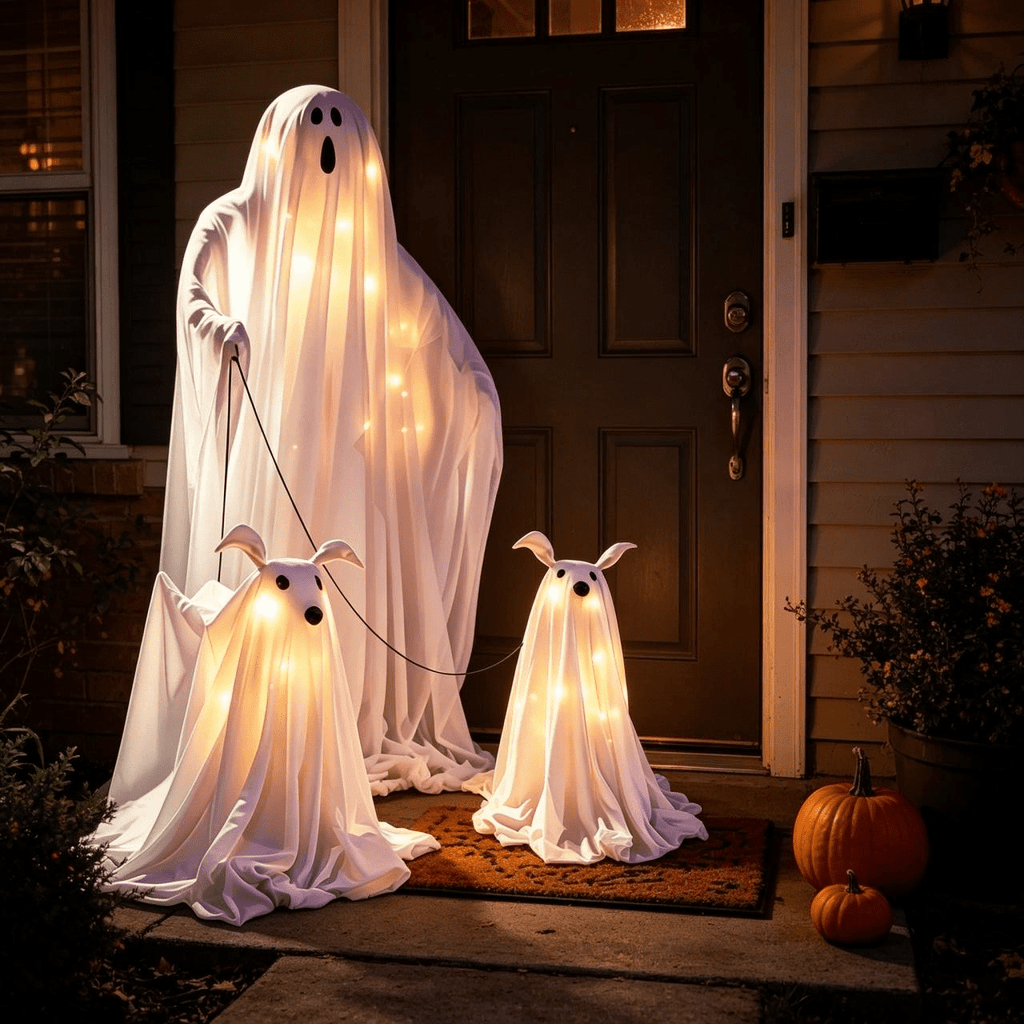 Spooksy™ Halloween Decorations, LED Lighted Ghost Walking Dog Statues, Spooky Halloween Indoor Decor for Home Tabletop Patio Garden Ornament (Ghost*1?? Ghost Dog*2)