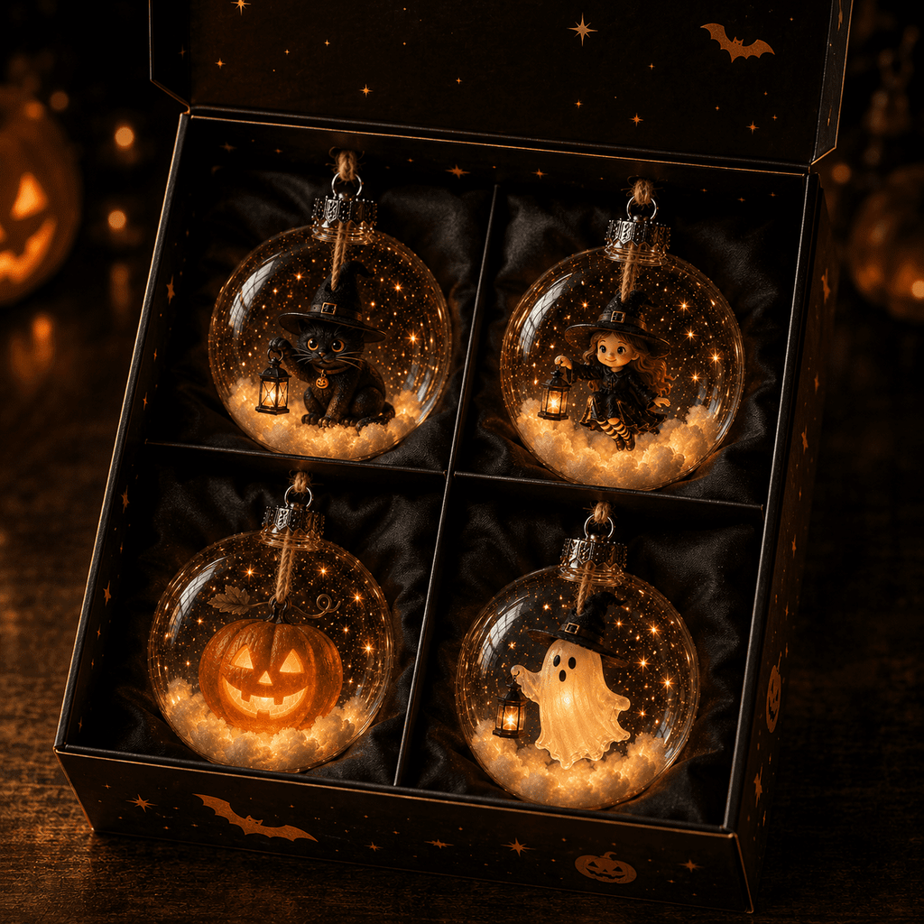 Spooksy™ Halloween Decorations Tree Ornaments Collection-Glowing Halloween Ornament Collection â?? Cat, Witch, Pumpkin & Ghost Baubles