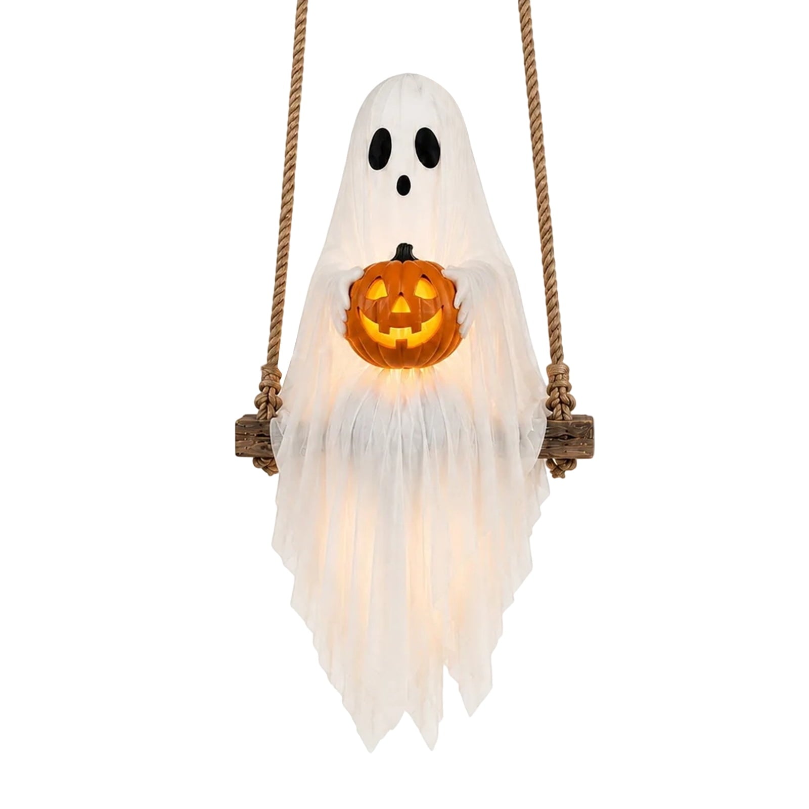 Spooksy™ Halloween Festival Ornament, Hanging Swing Ghost with LED Lights, 3.6FT Spooky Cute Ghost for Outdoor Lawn and Porch