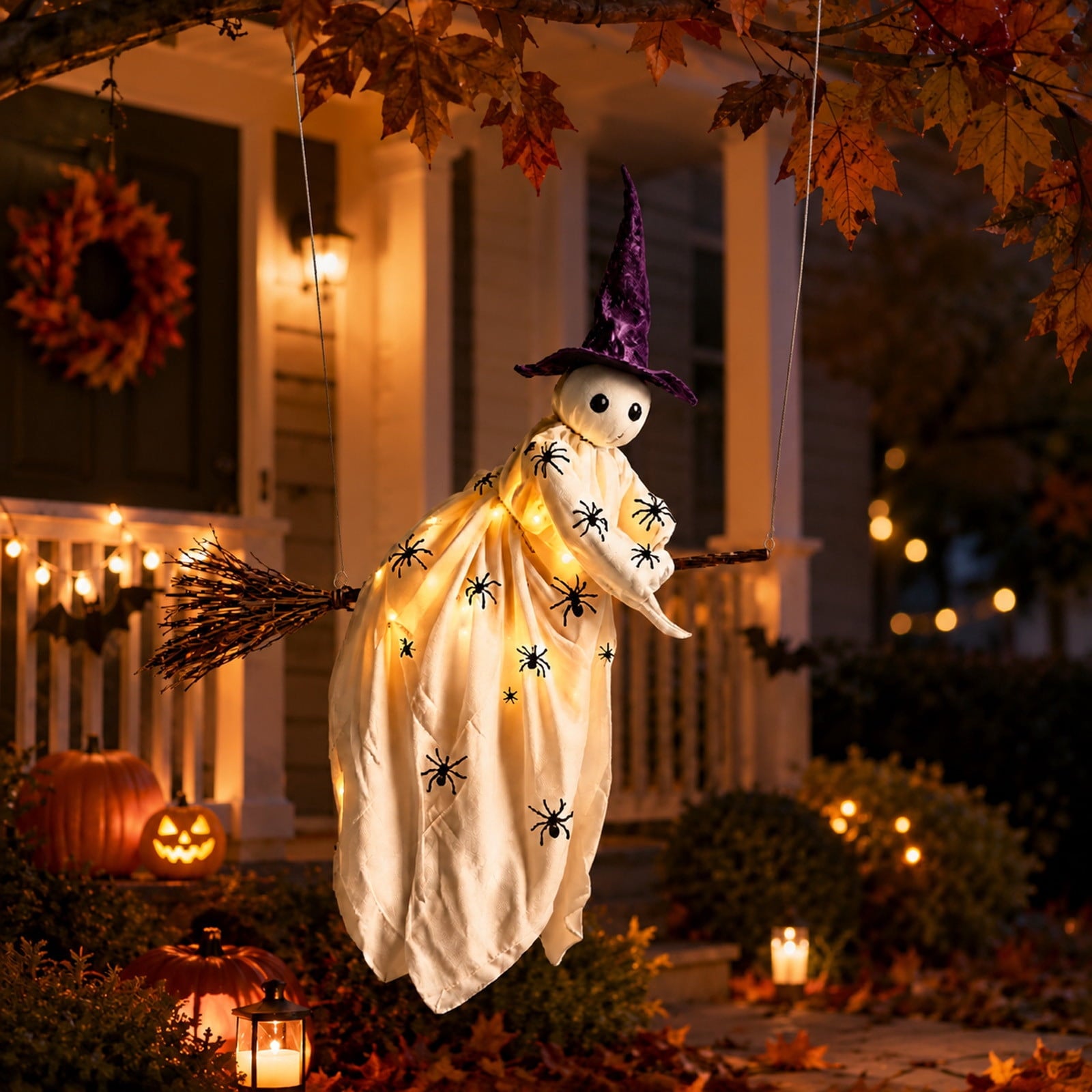Spooksy™ Halloween Flying Ghost Decorations, Large Hanging Ghost Ornament with Weather Resistant Design and Swinging Effect, Spooky Outdoor Yard Decor for Porch Tree Garden Party House Decoration-A