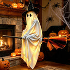 Spooksy™ Halloween Glowing Ornament with Lighted Witch Hat - Flying Hanging Decor for Home Porch Yard, Holiday Scene Prop for Halloween Celebration