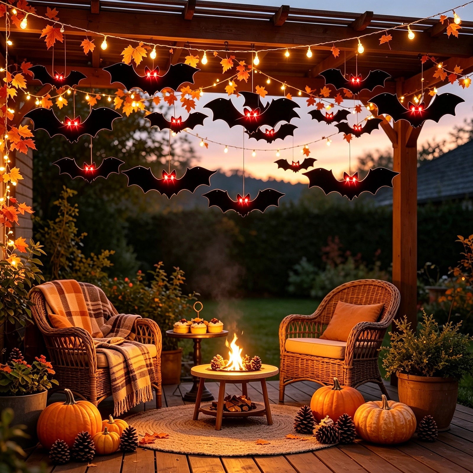 Spooksy™ Halloween Light Up Bats Decor Kit, Red Eye Bat Silhouette Hanging Ornaments With Mounting Accessories And Creepy Glow Effect, Halloween Party Decorations for Home Wall Door Window And Event Displays