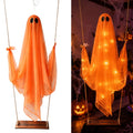 Spooksy™ Halloween Outdoor Hanging Ghost Halloween Hanging Ghost Decorations Battery Operated Swinging Ghost Prop Sheer Gauze Glowing Specter Swing Ornament for Yard Window Indoor Outdoor Display,Saffron