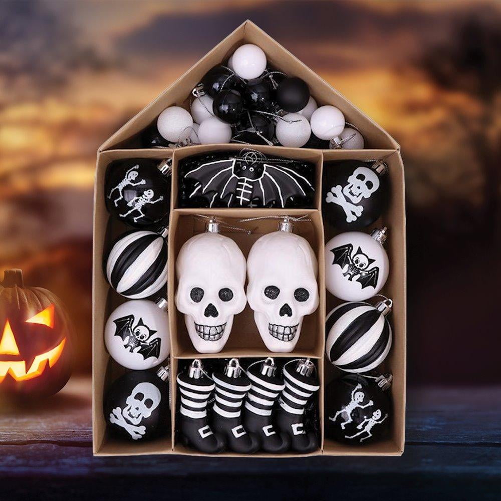 Spooksy™ Halloween Skeleton Black and White Ornament Set