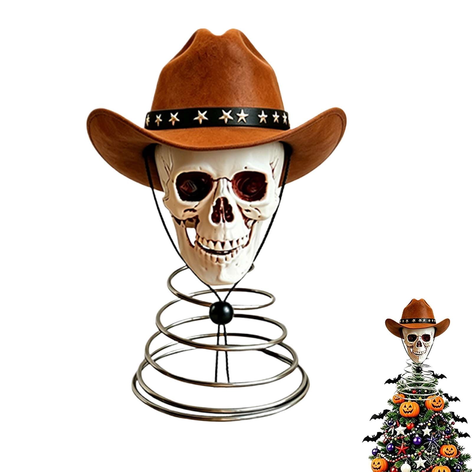 Spooksy™ Halloween Tree Topper, Skeleton Xmas Tree Topper, Halloween Skeleton Trees Decoration, Plastic Skull Ornament with Metal Spring Base, Spooky Holiday Home Party Decor