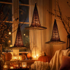 Spooksy™ Halloween Witch Hat Light Hanging Decoration, LED Glowing Party Ornament Battery Operated Easy Hanging Spooky Reusable for Front Door Window Fireplace Porch Hauntedy Houses Halloween Party Decor