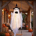 Spooksy™ Halloween Witch Hat Swinging Ghost Ornament, Flexible Anti Deform Structure Quick Mount Soft Cute Appearance, Fabric Ghost Pendant, Hanging Decor for Porch Indoor Holiday Party Space