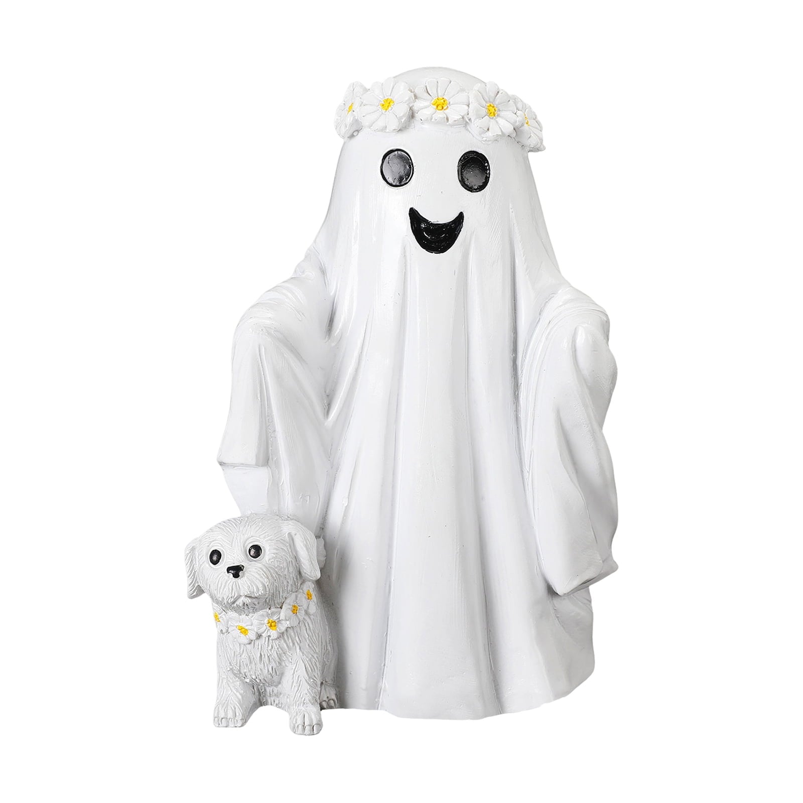Spooksy™ Hand Painted White Ghost Walking Dog Statue Weatherproof Halloween Ornament for Farmhouse Porch Indoor Shelf Seasonal Decor(Whiteï¼?