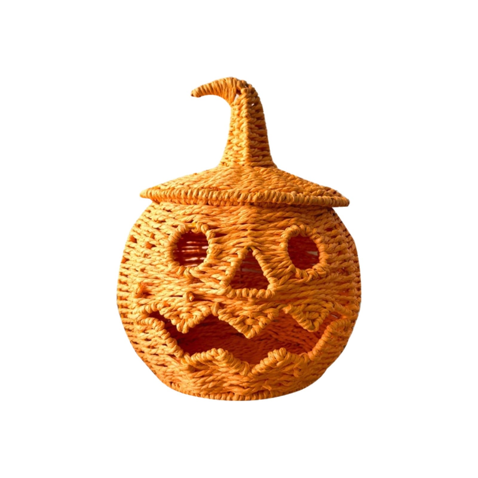 Spooksy™ Hand Woven Jack O Lantern Pumpkin Desktop Ornament Spooky Hollow Pumpkin Figurine For Shelf Mantel Tabletop Halloween Gothic Fall Home Decor(Style A-Orange)