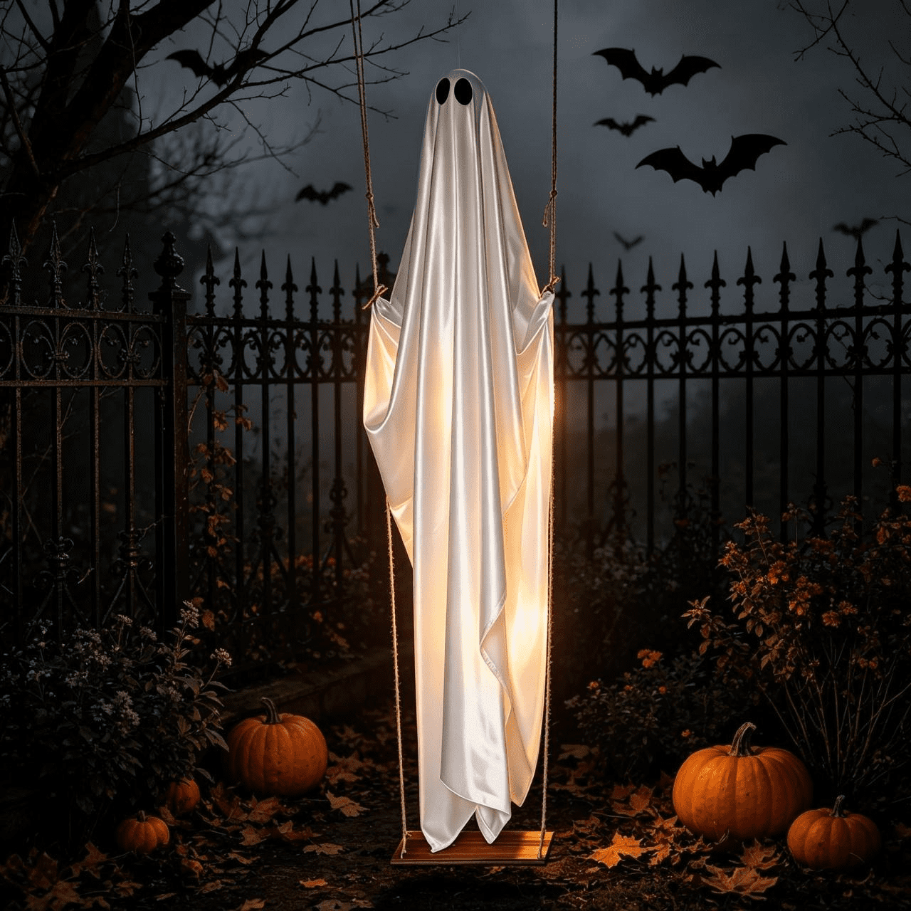 Spooksy™ Hanging Swing Ghost Halloween Ornament, 5FT Cute Spooky Ghost Decor, Outdoor Holiday Decoration for Yard Porch Tree, Ideal Halloween Gift for Family (lamp*1 remote control*1)