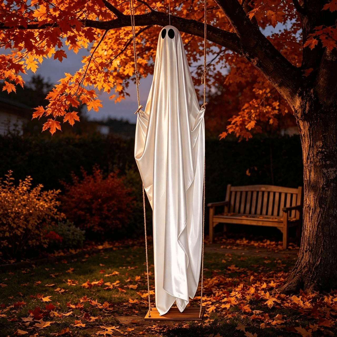 Spooksy™ Hanging Swing Ghost Halloween Ornament, 5FT Cute Spooky Ghost Decor, Outdoor Holiday Decoration for Yard Porch Tree, Ideal Halloween Gift for Family (lamp*1 remote control*1)