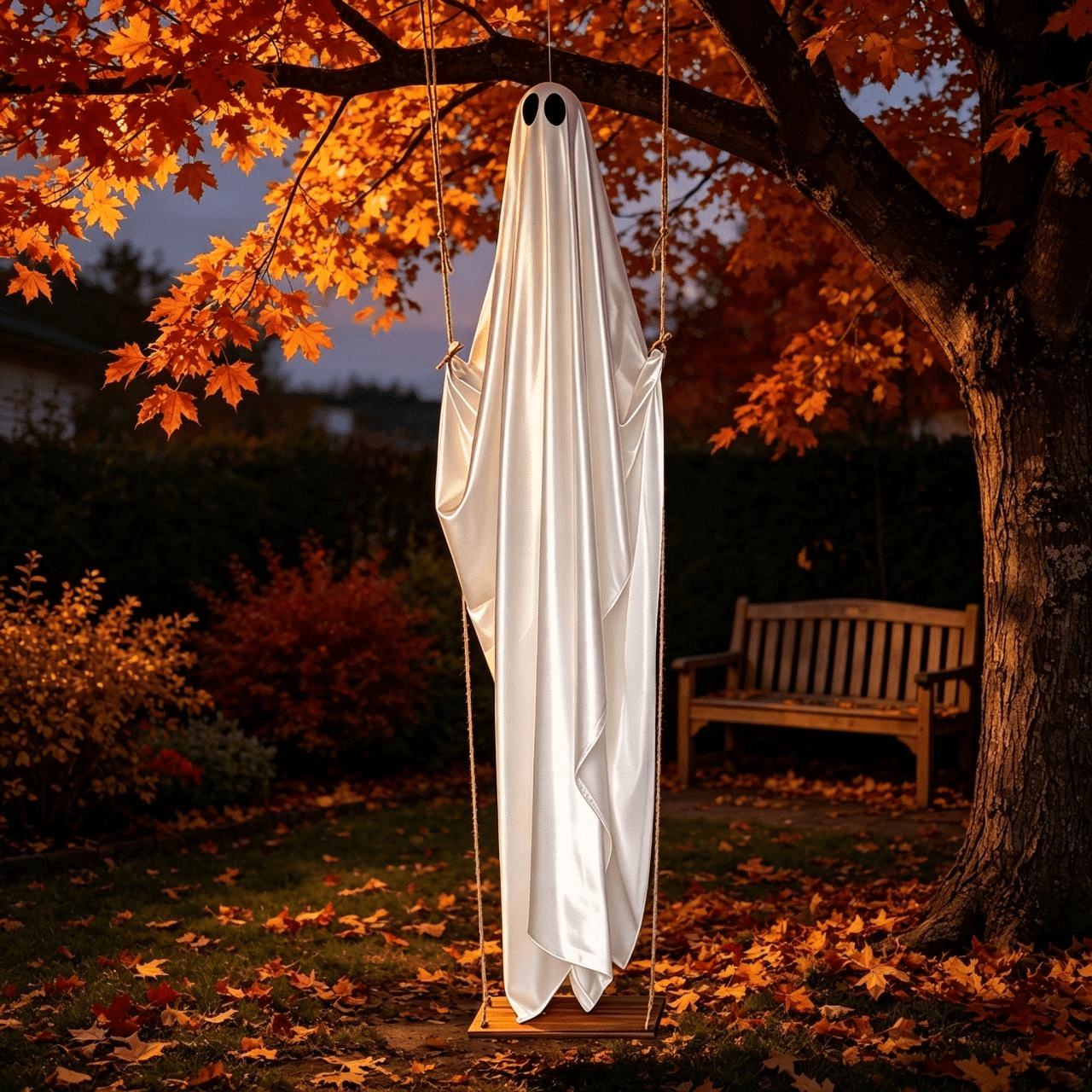 Spooksy™ Hanging Swing Ghost Halloween Ornament, 5FT Cute Spooky Ghost Decor, Outdoor Holiday Decoration for Yard Porch Tree, Ideal Halloween Gift for Family (lamp*1 remote control*1)