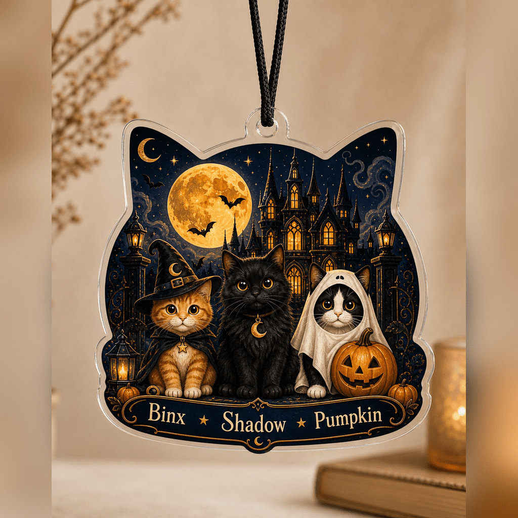 Spooksy™ Haunted House Cats Acrylic Halloween Hanging Ornament