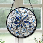 Spooksy™ Holiday Gift - Christmas Snowflake Halloween Round Xmas Stained Glass Hanging Ornament - Classic Christmas Tree Decoration, Great Holiday Gift for Dad, Mom, Family & Friends