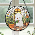 Spooksy™ Inspirational Christmas Gift - Cute Ghost Reading Book Halloween Ghost Fall Hosting Stained Glass Hanging Ornament - Sparkling Christmas Tree Decoration, Holiday Gift for Family & Friends