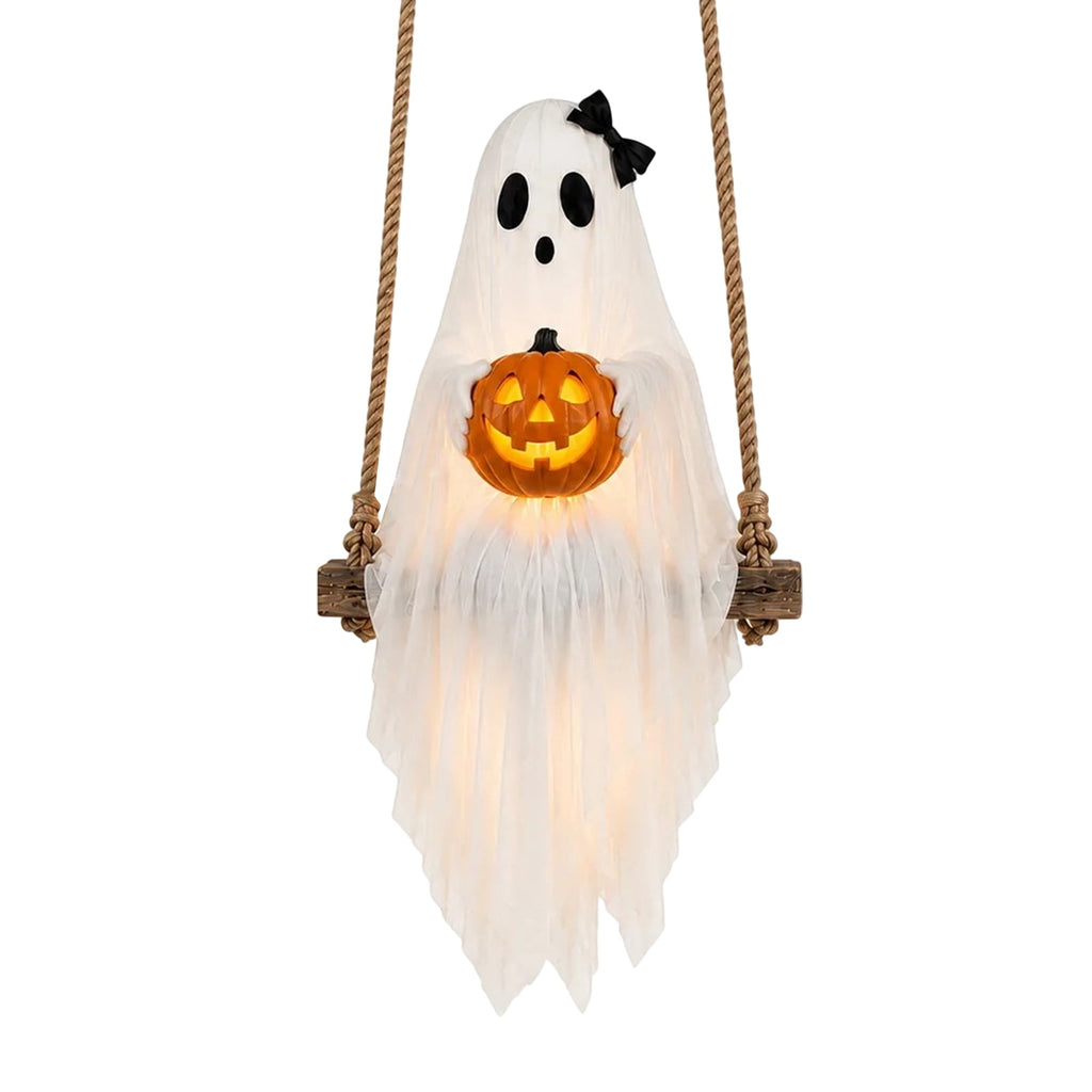 Spooksy™ Halloween Festival Ornament, Hanging Swing Ghost with LED Lights, 3.6FT Spooky Cute Ghost for Outdoor Lawn and Porch