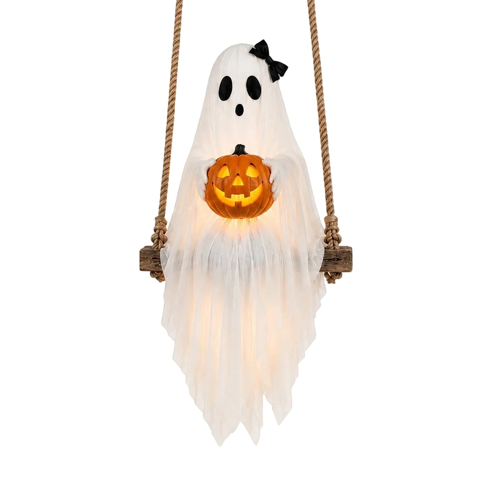 Spooksy™ Halloween Festival Ornament, Hanging Swing Ghost with LED Lights, 3.6FT Spooky Cute Ghost for Outdoor Lawn and Porch