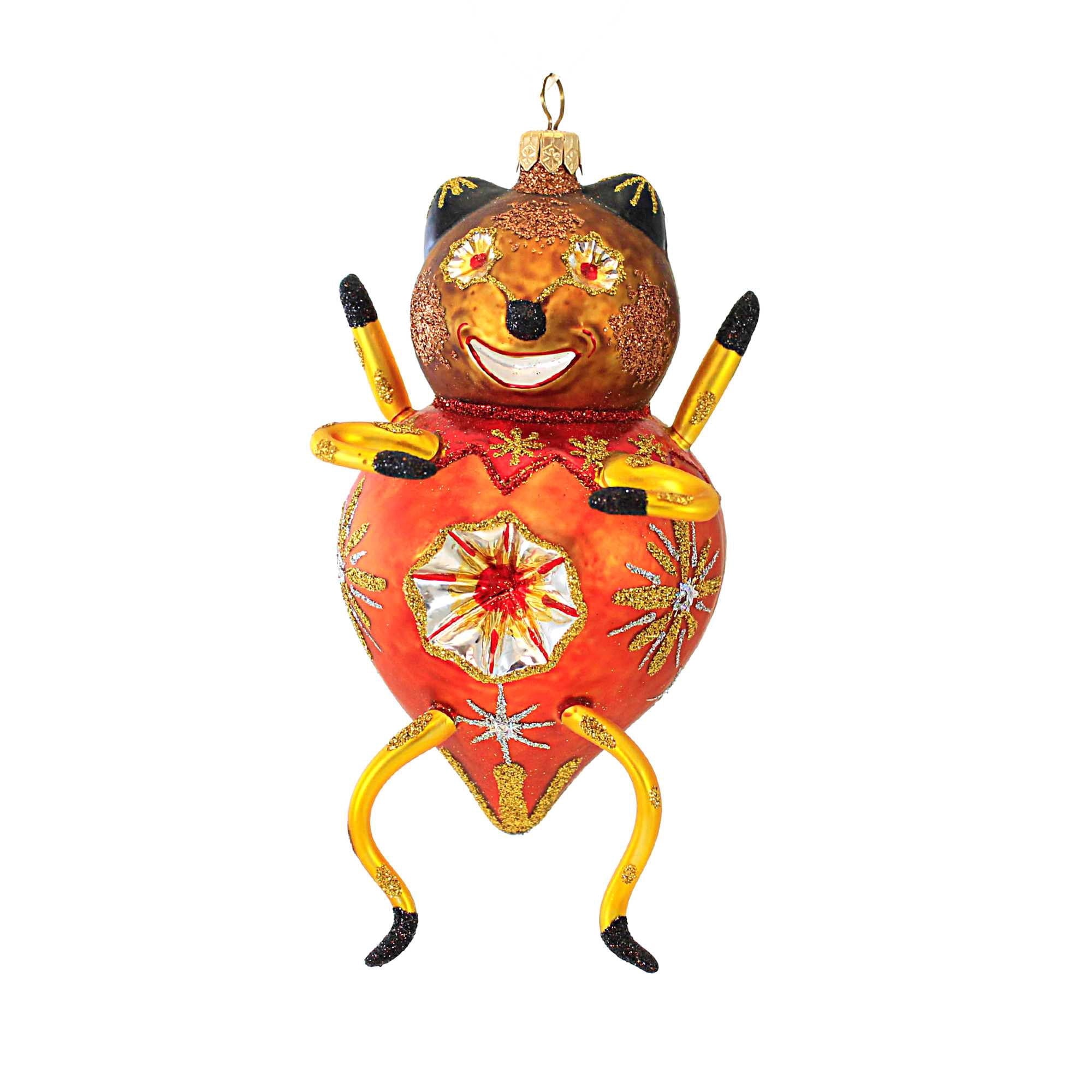 Spooksy™ Larry Fraga Designs Orange Bug - 1 Ornament 7 Inch, Glass - Halloween Ornament Bug Bear