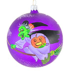 Spooksy™ Laved Italian Ornaments FLYING GREEN WITCH BALL Halloween Pumpkin Broom 936326