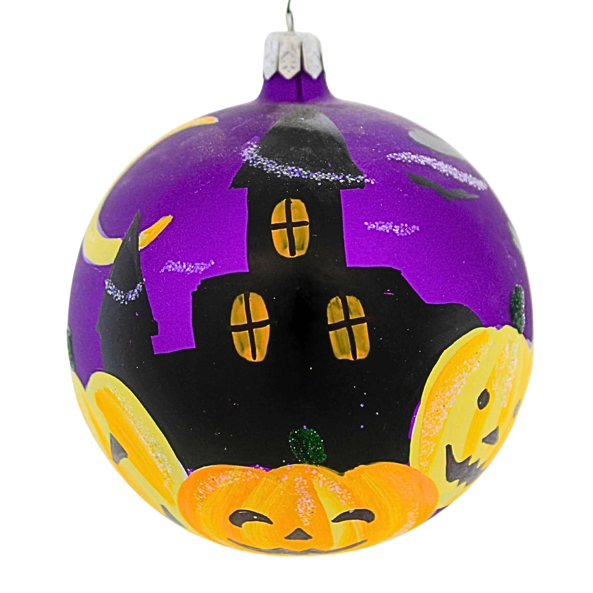 Spooksy™ Laved Italian Ornaments 3.50In Haunted House Ball, Glass, Pumpkins Halloween Moon 936327