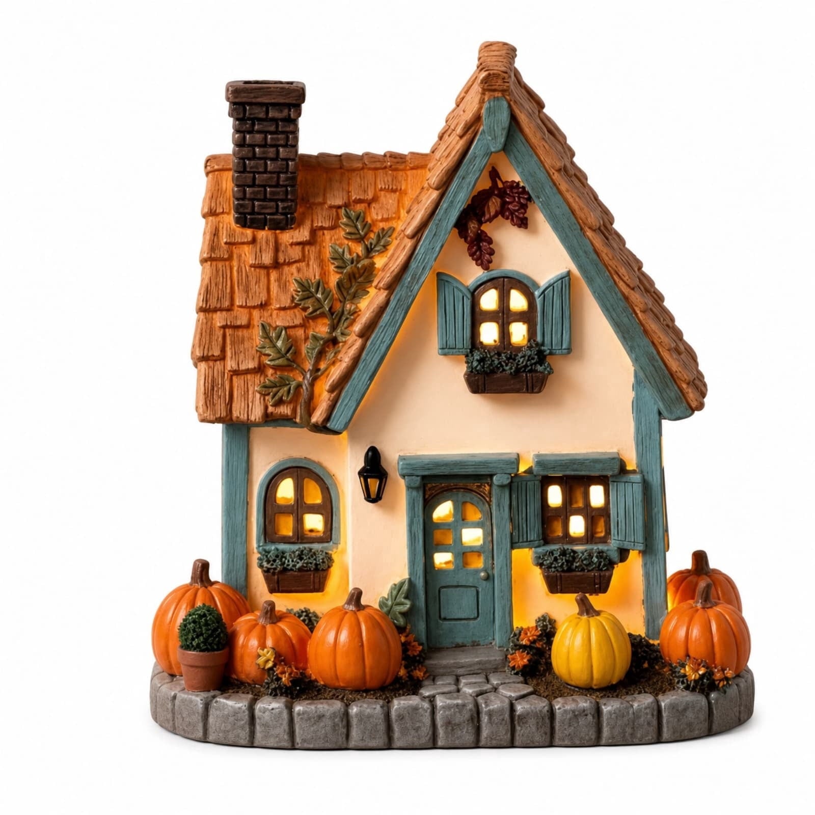 Spooksy™ Light Up Halloween House Tabletop Decor, LED Spooky Resin House with Witch Ghost Pumpkin Scene, Glowing Decoration for Mantel Shelf Party