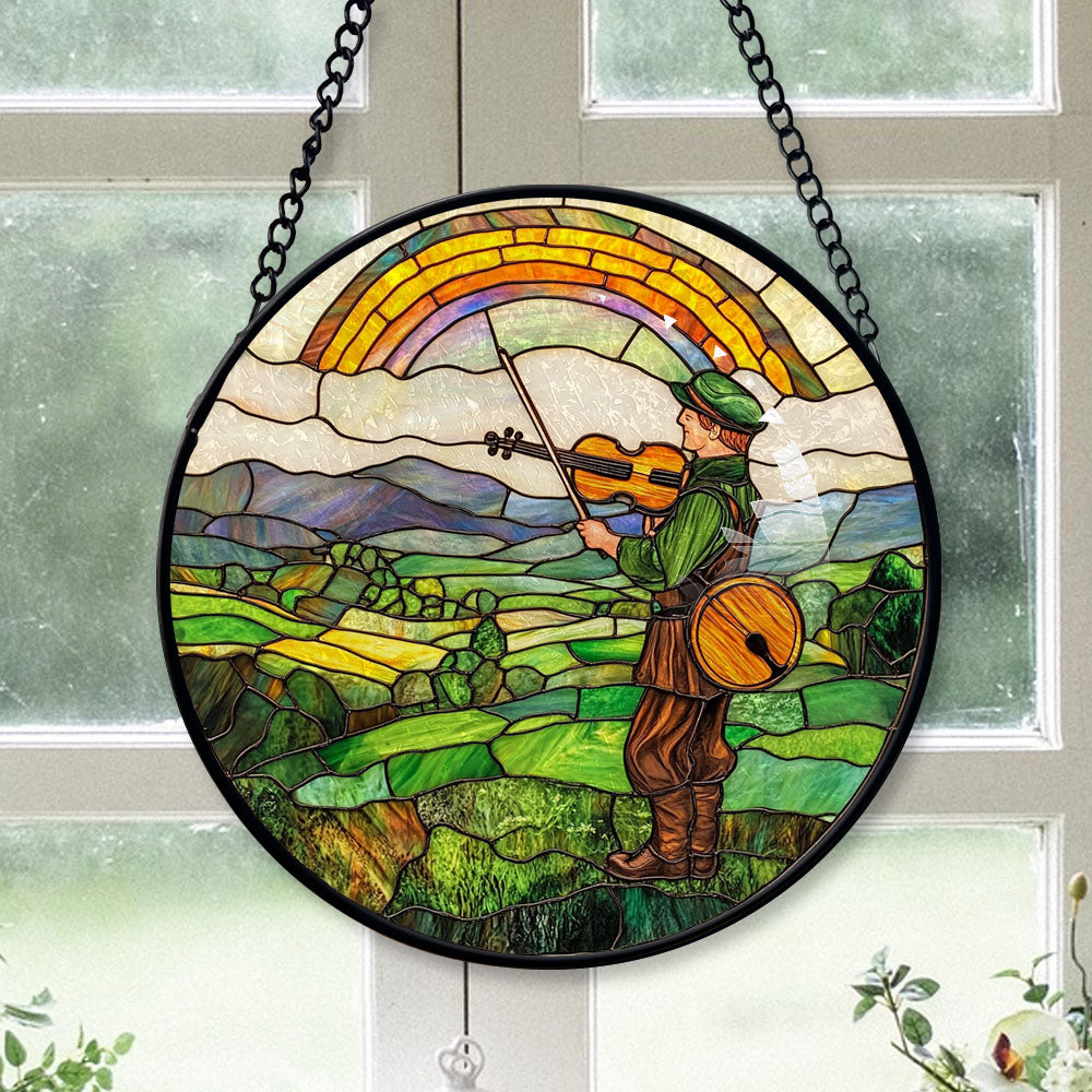 Spooksy™ Minimalist Christmas Gift - Harp Shamrocks Halloween Christmas Stained Glass Hanging Ornament - Holly & Pine Holiday Tree Decoration, Gift for Friends, Family, Mom & Dad