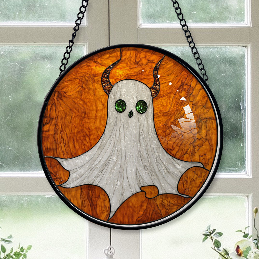 Spooksy™ Modern Christmas Gift - Halloween White Ghost Blue Tearss Spookys Stained Glass Hanging Ornament - Classic Christmas Tree Decoration, Holiday Gift for Dad, Mom, Friends, Family