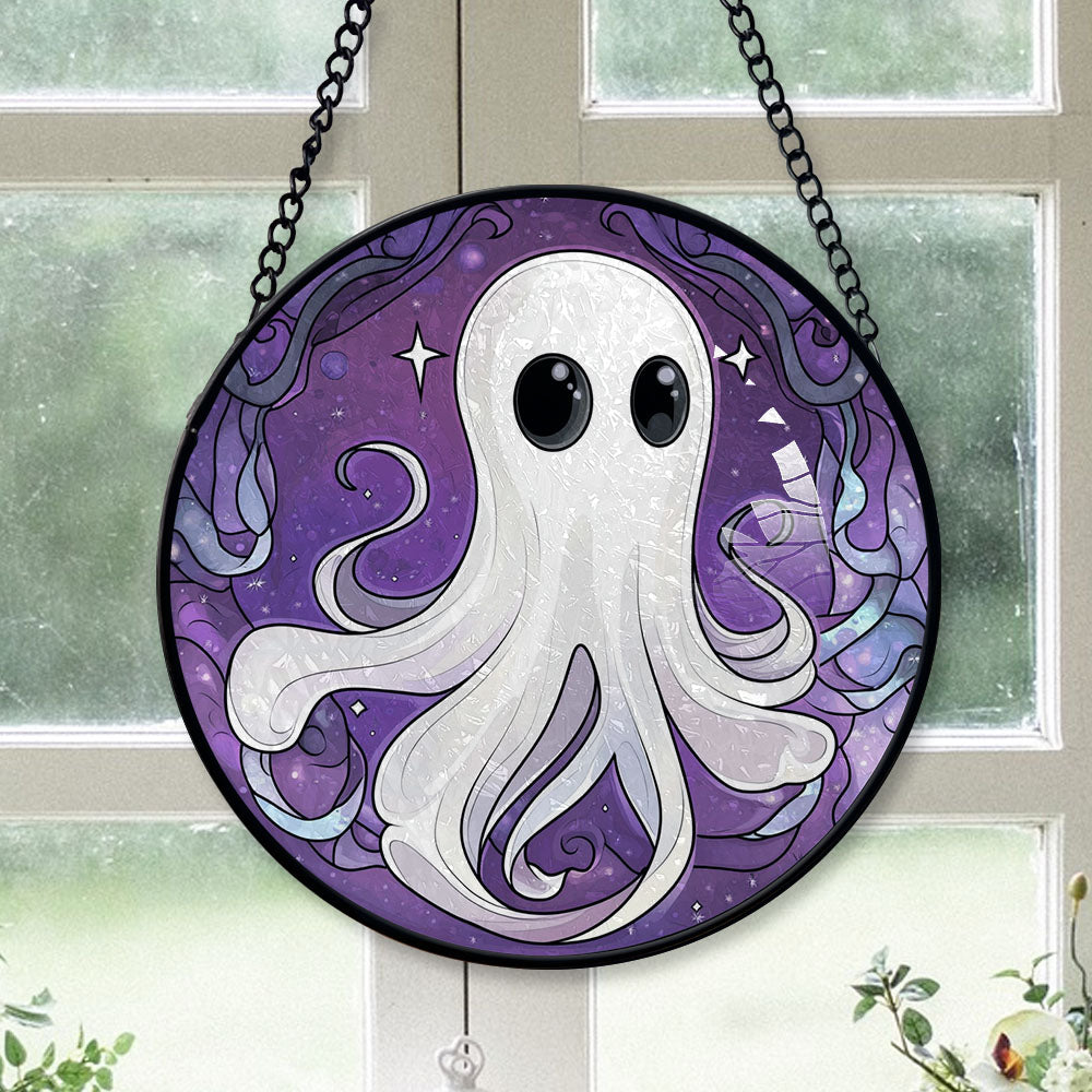 Spooksy™ Modern Christmas Gift - Halloween White Ghost Purple Starss Spooky Stained Glass Hanging Ornament for Christmas - Holiday Tree Decor, Great Gift for Family & Friends, Mom and Dad Edition 2025