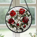 Spooksy™ Neighbor Christmas Gift - Valentine Rose Halloween Christmas Stained Glass Hanging Ornament - Red & Green Holiday Tree Decor, Gift for Friends, Family, Mom & Dad