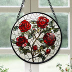 Spooksy™ Neighbor Christmas Gift - Valentine Rose Halloween Christmas Stained Glass Hanging Ornament - Red & Green Holiday Tree Decor, Gift for Friends, Family, Mom & Dad
