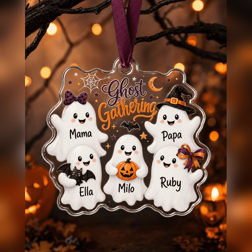 Spooksy™ Personalized Ghost Gathering Family Acrylic Halloween Hanging Ornament