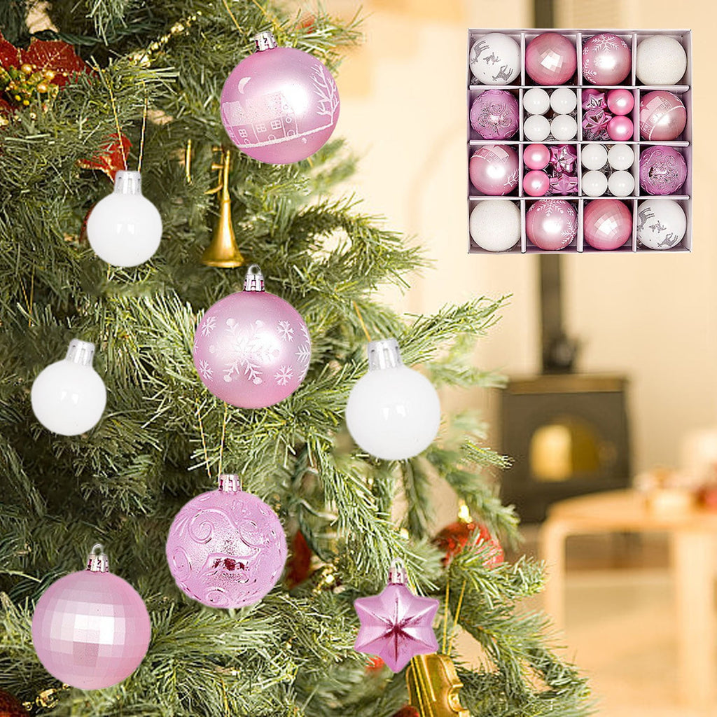 Spooksy™ Pink White Christmas Balls - Christmas Tree Decoration Ornaments Shatterproof Hanging Balls for Birthday Halloween Holiday Wedding Decorations Set of 44 pcs (1.1", 2.3")
