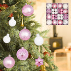 Spooksy™ Pink White Christmas Balls - Christmas Tree Decoration Ornaments Shatterproof Hanging Balls for Birthday Halloween Holiday Wedding Decorations Set of 44 pcs (1.1", 2.3")