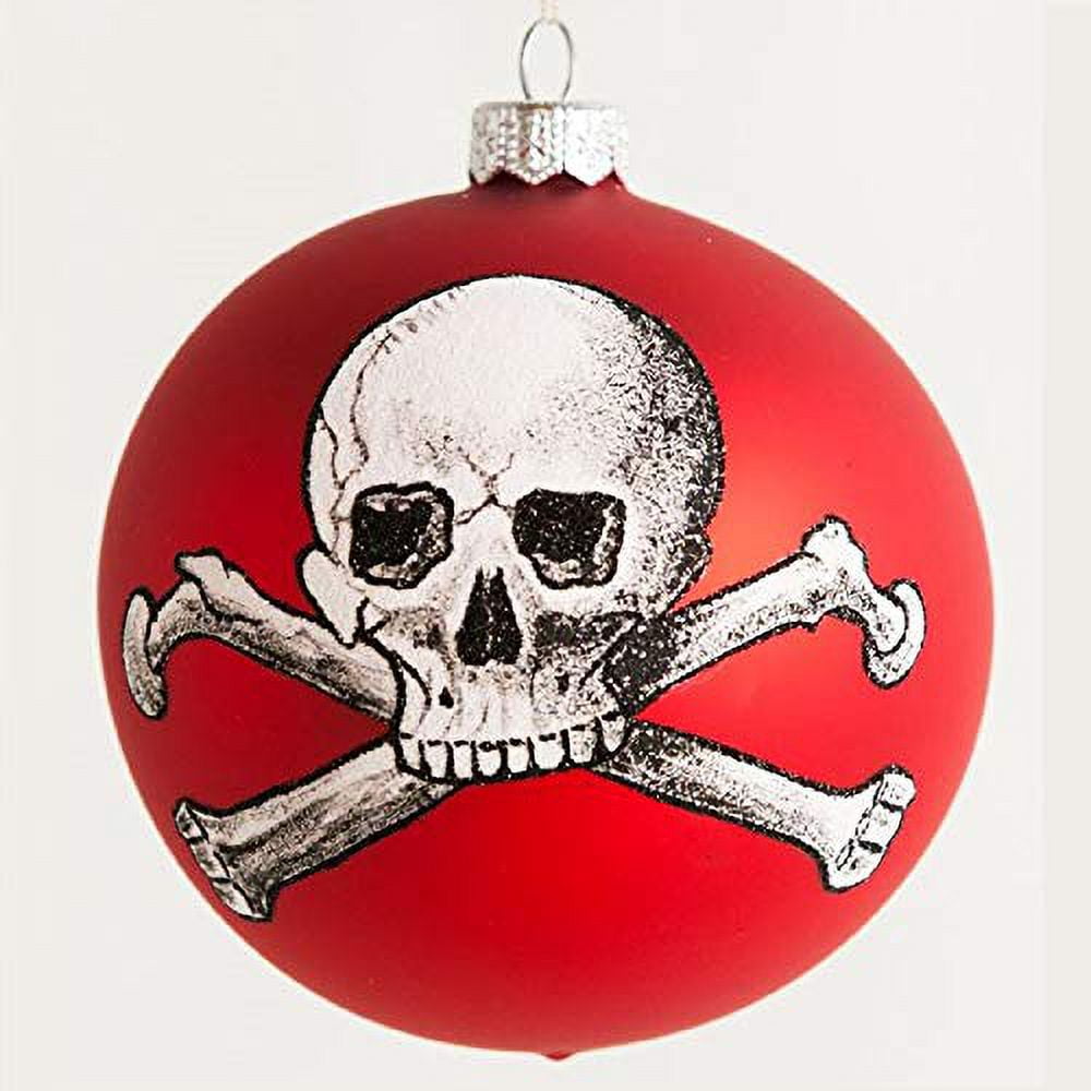 Spooksy™ Poison Skull and Crossbones Red Polish Glass Ball Halloween Ornament Made Poland by Thomas Glenn