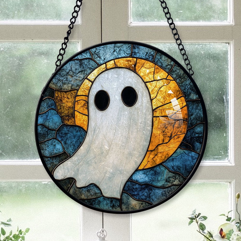 Spooksy™ Premium Christmas Gift - Halloween Scary Ghost Spookys Holiday Stained Glass Hanging Ornament - Festive Christmas Tree Decor, Seasonal Gift for Mom, Dad, Friends, Family