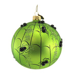 Spooksy™ Pumpkin With Spiders - 1 Glass Ornament 4.25 Inch, Glass - Halloween Ball Ornament Webs 2020231 GREEN
