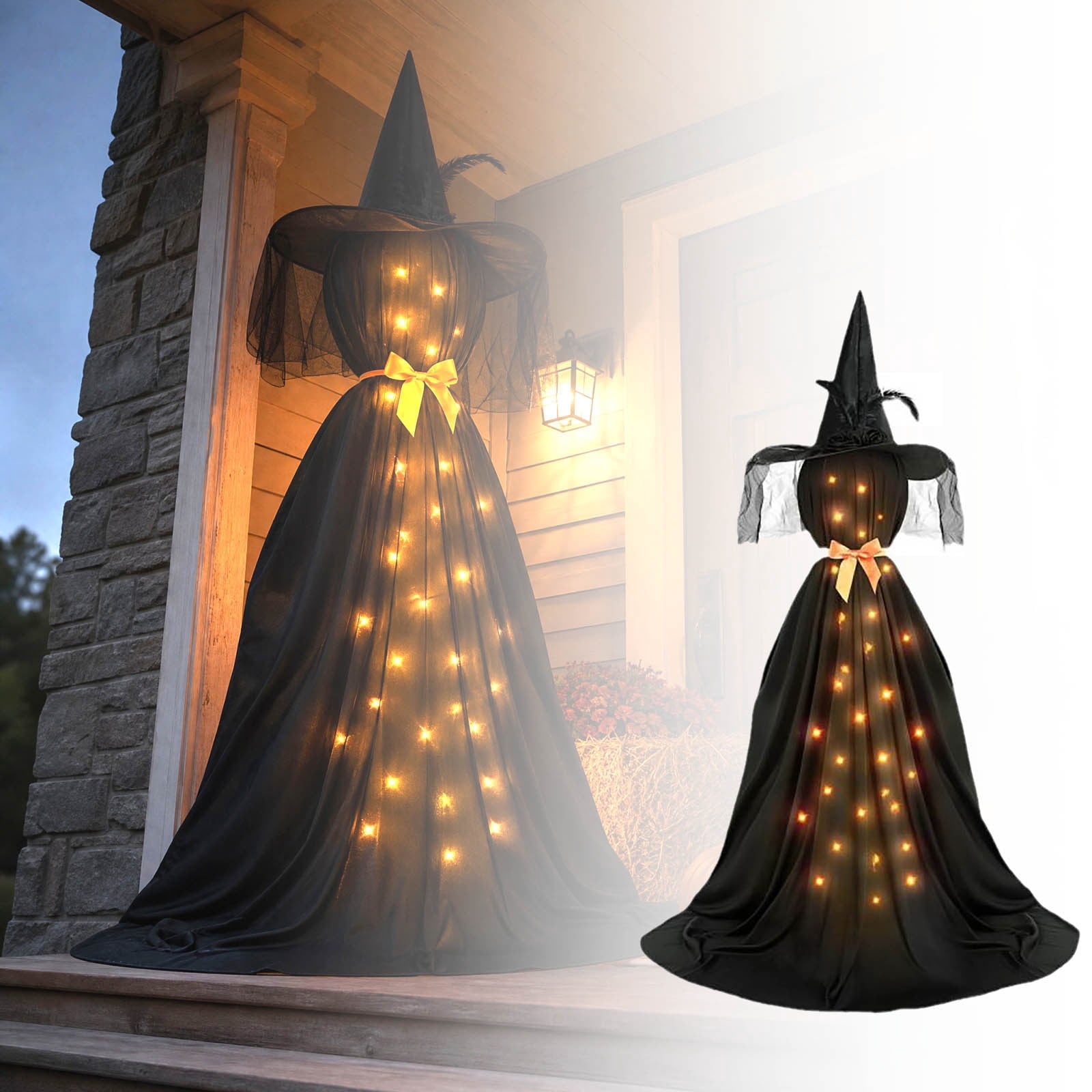 Spooksy™ Qwtwty Glowing Halloween Ghost Decoration with LED Lights, Large Witch Ghosts Halloween Ornaments for Front Yard Patio Garden Party Decor Indoor Outdoor