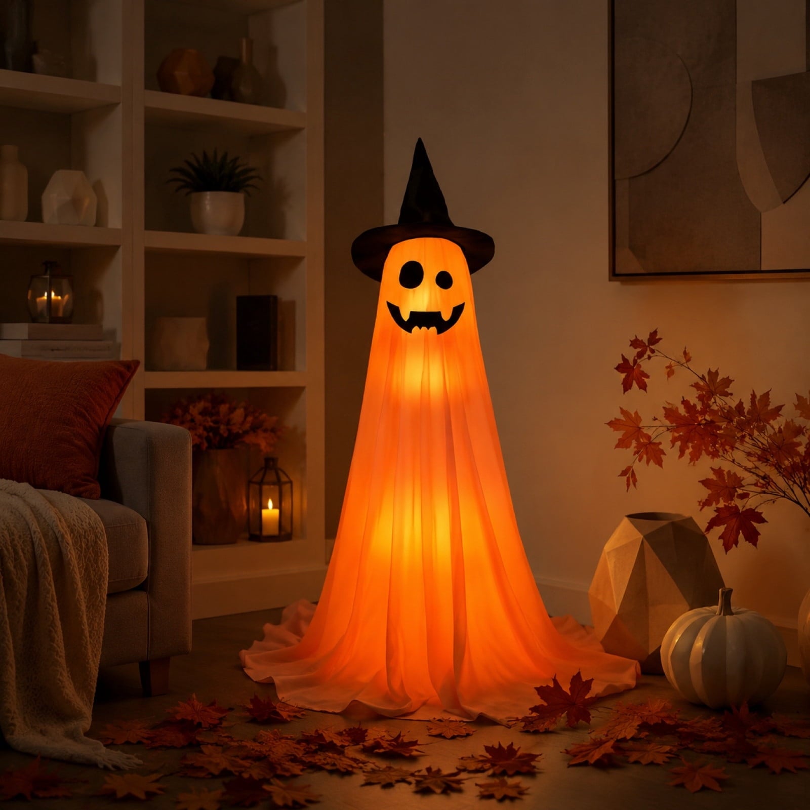 Spooksy™ Qwtwty Glowing Halloween Ghost Decoration with LED Lights, Large Witch Ghosts Halloween Ornaments for Front Yard Patio Garden Party Decor Indoor Outdoor