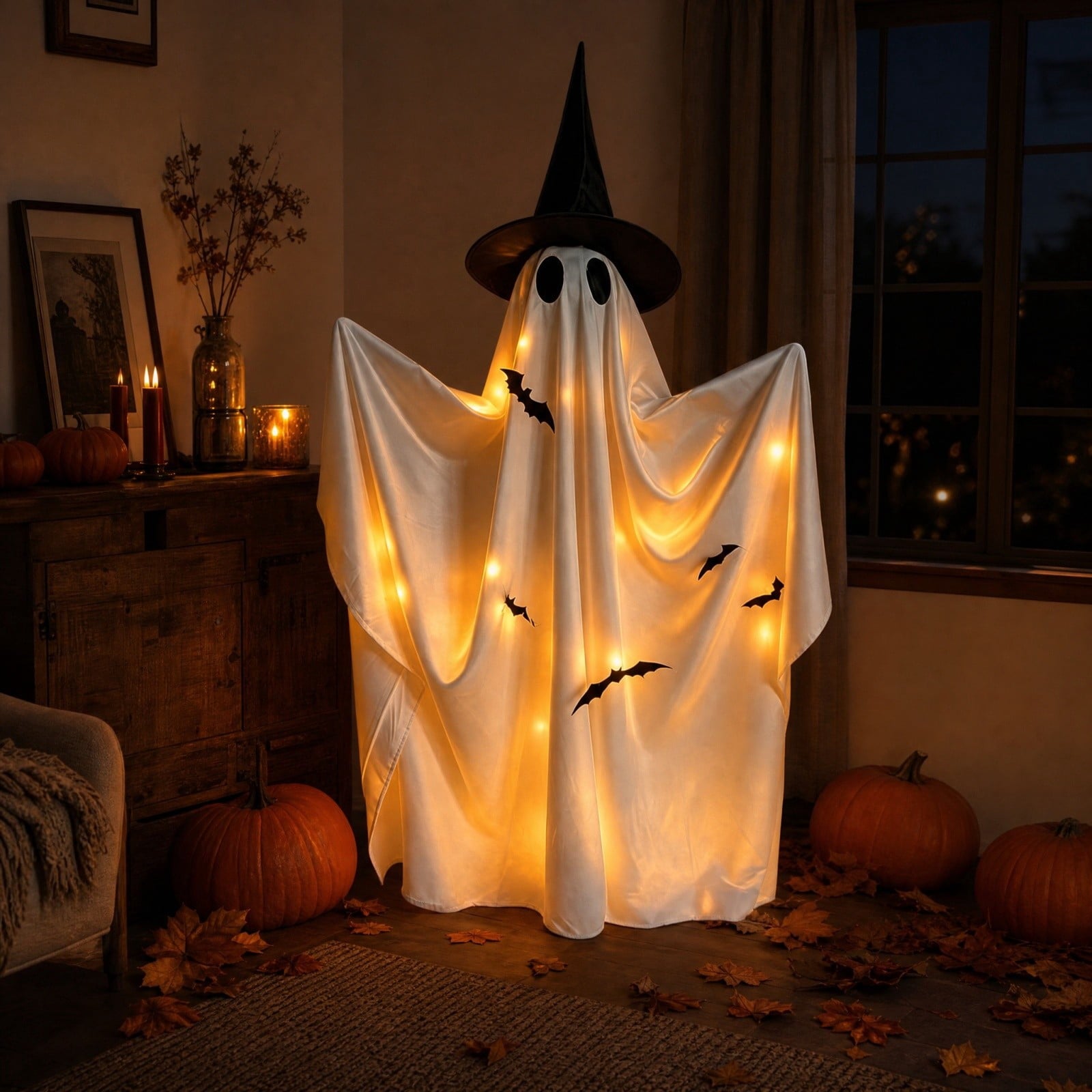Spooksy™ Qwtwty Glowing Halloween Ghost Decoration with LED Lights, Large Witch Ghosts Halloween Ornaments for Front Yard Patio Garden Party Decor Indoor Outdoor