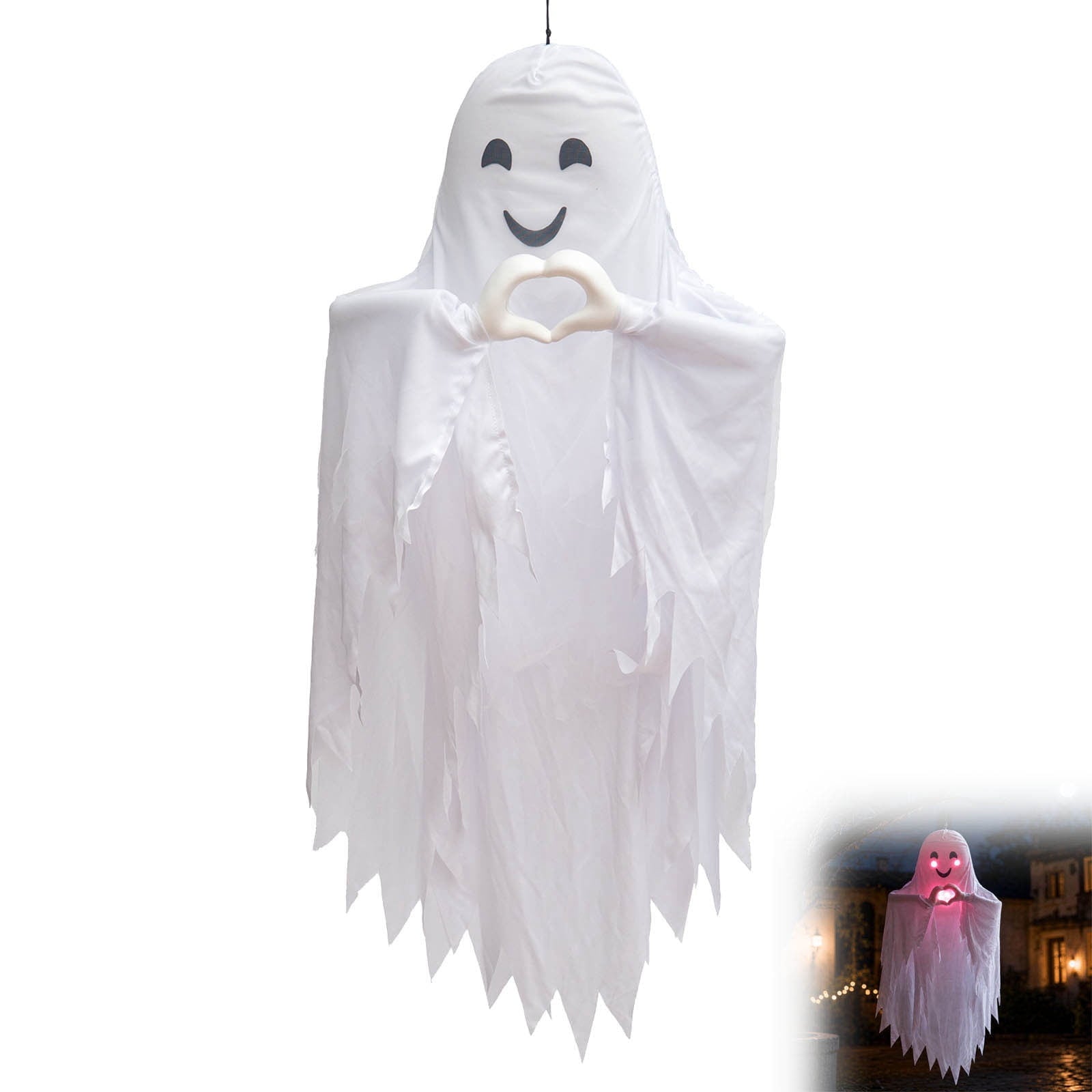 Spooksy™ Roiihwy Halloween Decorations White Ghost Ornament, Voice Activated Talking, Indoor Outdoor Decorative, 43.3x18.9x7.9in Multicolor