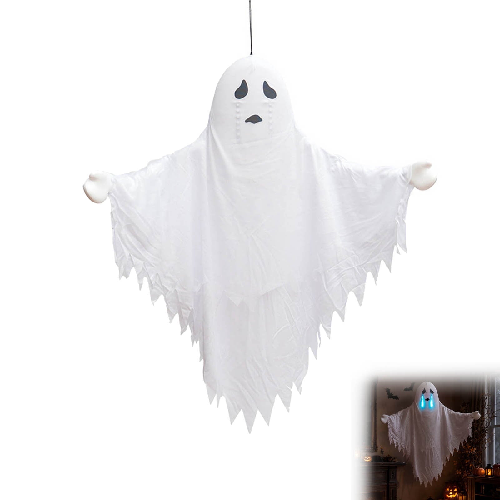 Spooksy™ Roiihwy Halloween Decorations White Ghost Ornament, Voice Activated Talking, Indoor Outdoor Decorative, 43.3x31.5x7.9in Multicolor