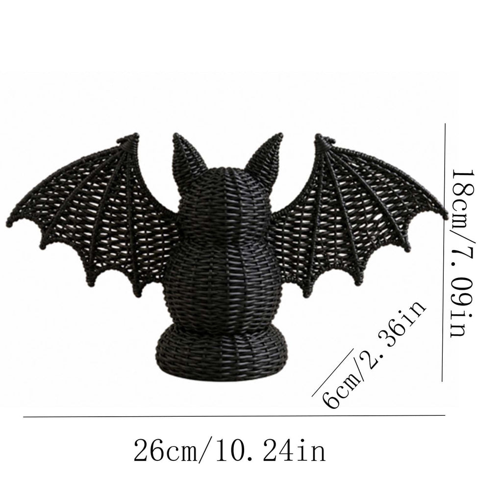 Spooksy™ SHJHENG Woven Bat Figurine â?? Black Rattan Style Halloween Decoration, Spooky Desktop Ornament for Home, Mantel, and Party Display, 7.09 Inch Tall