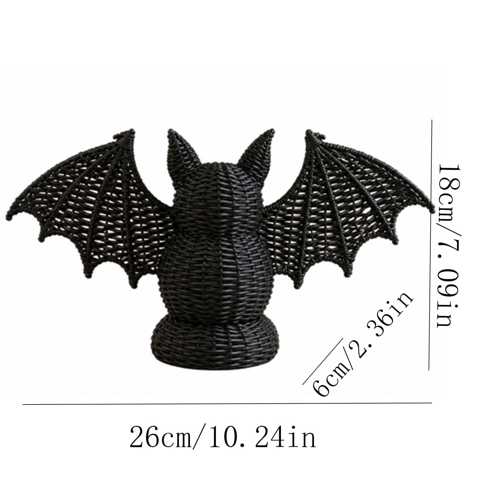 Spooksy™ SHJHENG Woven Bat Figurine â?? Black Rattan Style Halloween Decoration, Spooky Desktop Ornament for Home, Mantel, and Party Display, 7.09 Inch Tall