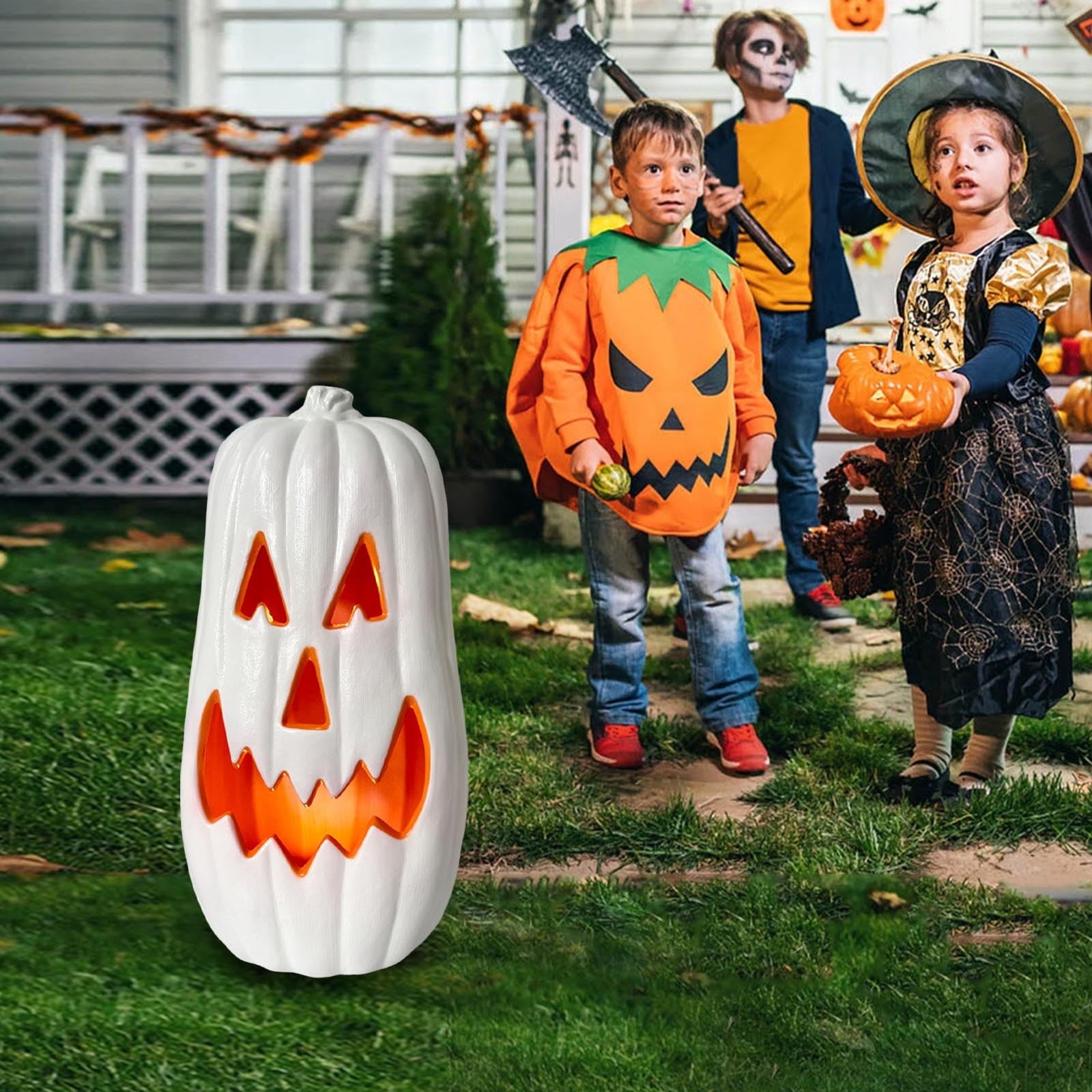 Spooksy™ SUYOLL Halloween Decorations LED Pumpkin Light Up Desktop Ornament For Indoor Outdoor Party Decoration Glowing Figurine