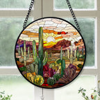 Spooksy™ Seasonal Christmas Gift - Cactus Halloween Christmas Stained Glass Hanging Ornament - Holly & Pine Holiday Tree Decoration, Gift for Friends, Family, Mom & Dad