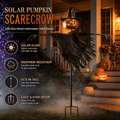 Spooksy™ Solar Lighted Pumpkin Scarecrow Sentinel, Handâ??Painted Metal Lightâ??Up Jackâ??oâ??Lantern Ornament, Solar Powered Yard Art, Spooky Decor for Halloween Party, Garden and Backyard