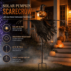 Spooksy™ Solar Lighted Pumpkin Scarecrow Sentinel, Handâ??Painted Metal Lightâ??Up Jackâ??oâ??Lantern Ornament, Solar Powered Yard Art, Spooky Decor for Halloween Party, Garden and Backyard