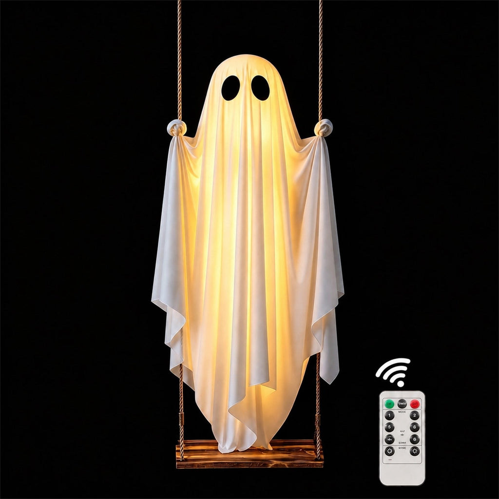 Spooksy™ Fabric Ghost Halloween Ornament, Swinging Solar Light Decor for Tree Yard Porch