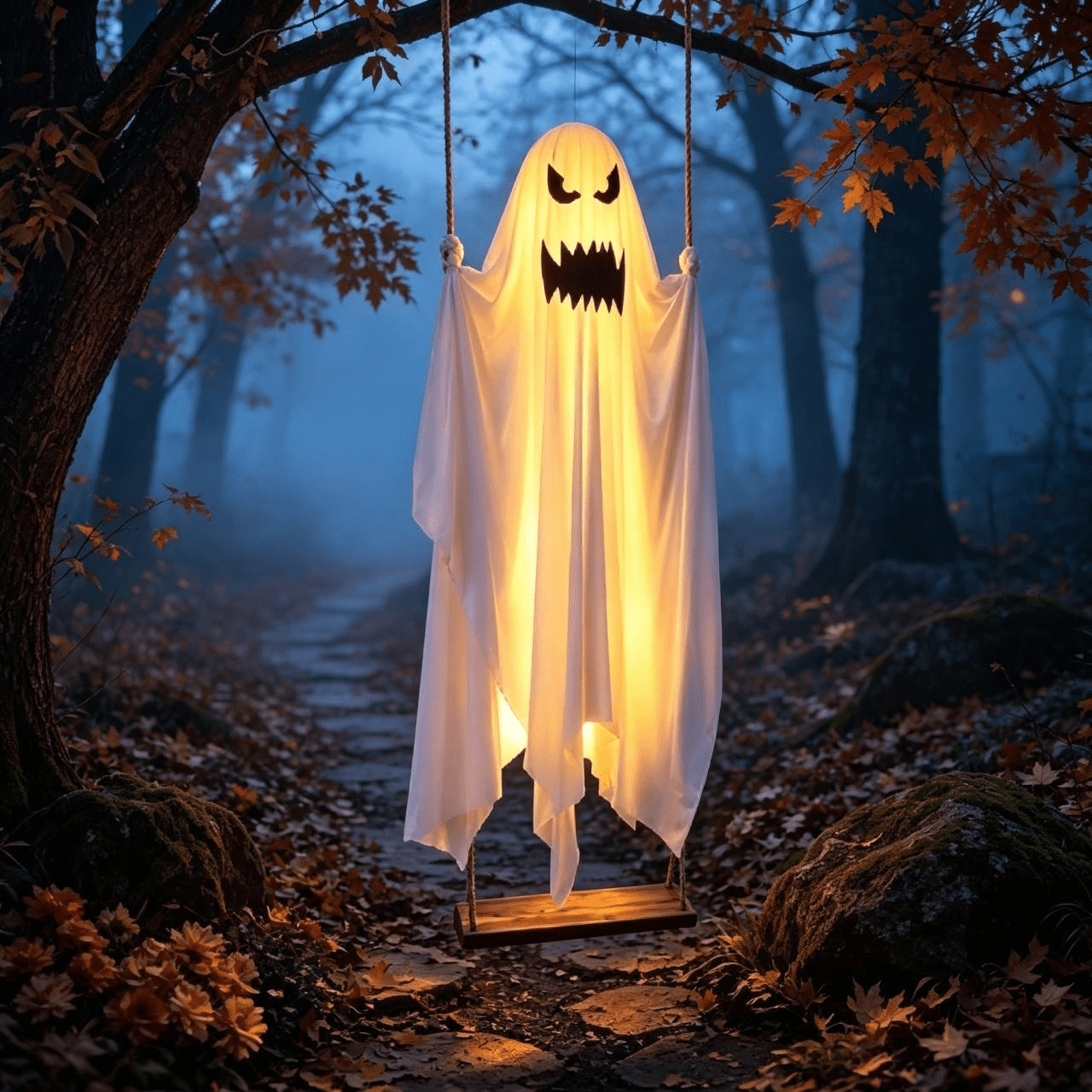 Spooksy™ Hanging Swing Ghost Halloween Ornament, 5FT Cute Spooky Ghost Decor, Outdoor Holiday Decoration for Yard Porch Tree, Ideal Halloween Gift for Family (lamp*1 remote control*1)